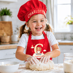 Personalised Cute Cartoon Illustration Style Apron and Chef Hat Set with Name and Photo Baking Party Birthday Gift for Kids Children