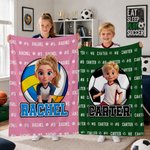 Personalized 3D-Effect Artwork Cartoon Character Sportball Design Throw Blanket with Name and Number Birthday Gift for Sport Lovers
