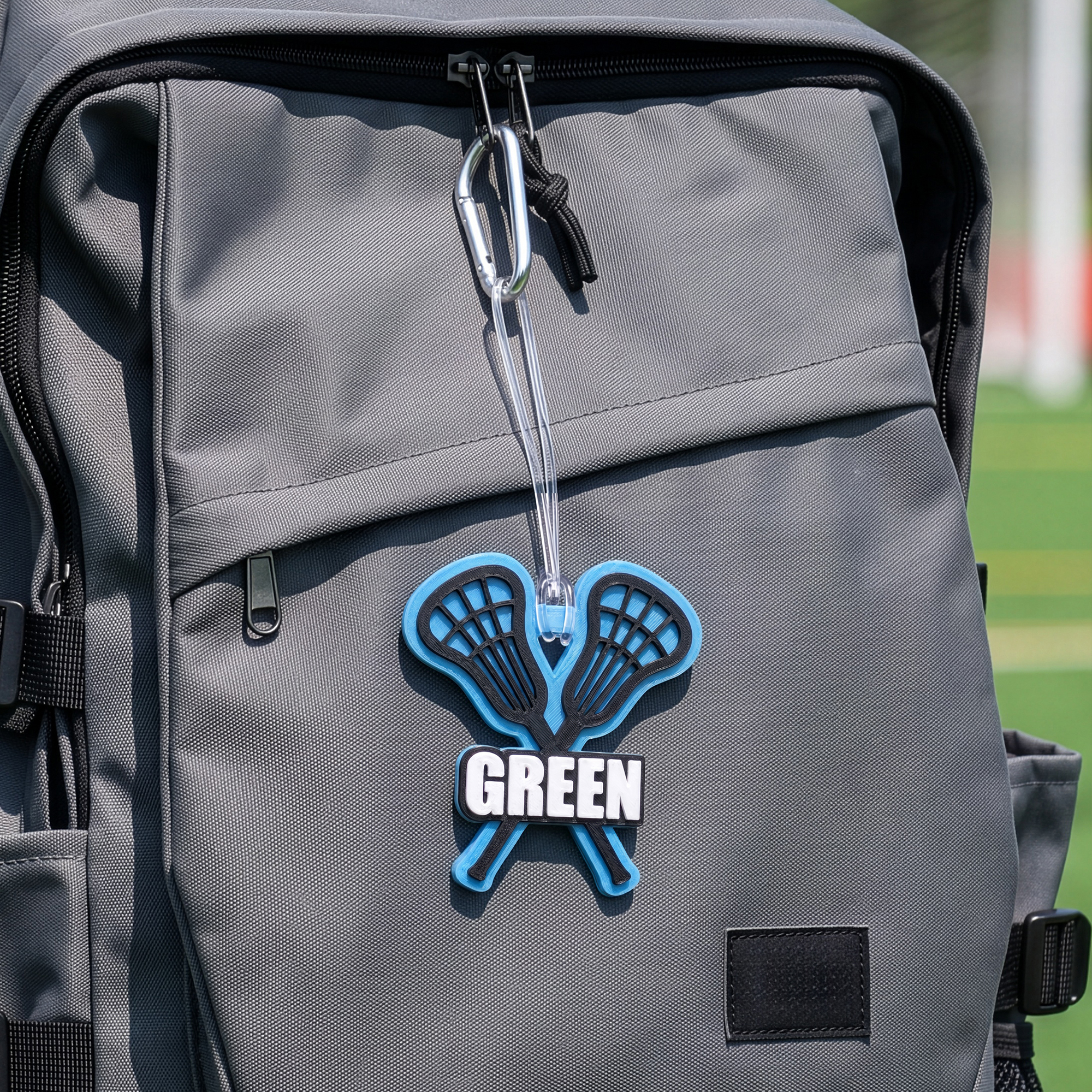 Personalisierter, 3D-gedruckter, mehrfarbiger Schlüsselanhänger mit Lacrosse-Motiv und Namen – Taschenanhänger, Sportgeschenk, Geburtstagsgeschenk für Lacrosse-Fans
