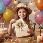 Personalisierte Grußkarte mit Wasserfarben-Foto zum Thema „Happy Birthday“, mit Namen und Text – Geburtstagsgeschenk für Familie und Freunde
