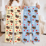 Personalized Multicolor Heart Couple Photo Pajama Pants with Names Birthday Anniversary Gift for Couple