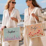 Sac fourre-tout personnalisé à grande capacité, rayé, aux couleurs des fleurs de naissance, avec prénom – Cadeau d'anniversaire ou de Noël pour une femme ou une meilleure amie