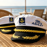 Personalized Multicolor Mr Mrs Gold Leaf Anchor Embroidered Captain Hat with Name Cruise Ship Vacation Beach Party Birthday Gift for Friend