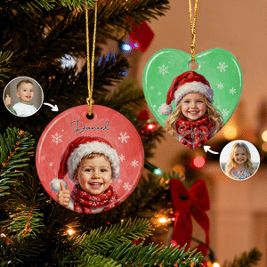 Personalised Snowflake Christmas Theme Cartoon Photo Character Ceramic Ornament with Name Christmas Gift for Family Friends