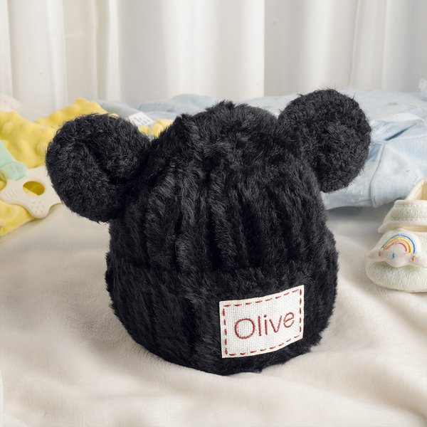 Chapeau de bonnet de fourrure à oreilles d'ours avec broderie du nom Cadeau de douche de bébé pour bébé et enfant en bas âge