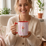 Personalized Watercolor Stripe Birth Flower Name 11 oz 15 oz Ceramic Mug with Coaster Daily Home Office Use Birthday Gift for Her