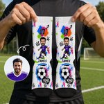 Personalised Football King Photo Soft Breathable Crew Sports Socks with Name and Number Game Day Birthday Gift for Sports Lovers Players