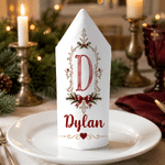 Personalized Retro Frame Bow Initial 100% Cotton Christmas Napkin with Name Table Decoration Holiday Christmas Gift for Family Kids