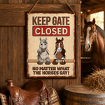 Personalised Keep Gate Closed 1-3 Horses Peeking Tinplate Painting with Names Barn Decor Birthday Gift for Horse Owners