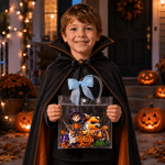 Personalised Halloween Theme Cartoon Character Photo Initial Clear Gift Bag with Name and Bow Daily Use Halloween Party Gift for Kids