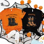 Personalized Witch Boots Halloween Sweatshirt T-shirt with 1-6 Names Daily Wear Funny Halloween Gift for Pet Lover Friend
