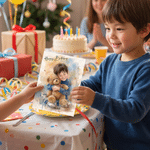 Personalisierte Grußkarte mit Wasserfarben-Foto zum Thema „Happy Birthday“, mit Namen und Text – Geburtstagsgeschenk für Familie und Freunde