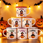 Personalised 3D-Effect Art Witch Vampire Cartoon Character Photo 12 oz Enamel Mug with Name Daily Use Halloween Gift for Kids