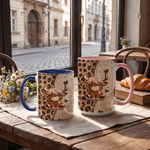 Personalized Colorful 3D-Effect Artwork Highland Cow Leopard Print 11 oz 15 oz Ceramic Mug with Name Birthday Christmas Gift for Highland Cow Lovers
