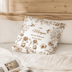 Personalized Toile De Jouy Style Flower Soft Throw Pillow Cover with Family Name and  Date Room Decor Cotton Wedding Anniversary Gift for Couple