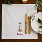 Personalized Retro Frame Bow Initial 100% Cotton Christmas Napkin with Name Table Decoration Holiday Christmas Gift for Family Kids