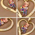Collana personalizzata in argento sterling con cuore, foto e puzzle in stile cartone animato, con nome e iniziale: regalo di compleanno per il Mese della sensibilizzazione sull’autismo, dedicato ai fa