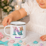 Personalized Cartoon Mermaid Excavator Dinosaur Race Car Truck Initial 12 oz Enamel Mug with Name Kindergarten Daily Use Birthday Gift for Kids