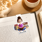Personalized 3D-Effect Artwork Reading Character Magnetic Bookmark Clip with Name Birthday Back to School Christmas Gift for Book Lover Bookworm