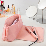 Borsa personalizzata a più scomparti per accessori per capelli con fiore del mese di nascita e personaggio dei cartoni animati, con nome e tappetino resistente al calore – Regalo di compleanno per don