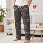 Personalized Multicolor Heart Couple Photo Pajama Pants with Names Birthday Anniversary Gift for Couple