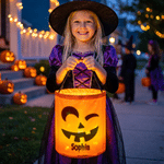Personalized Colorful Spooky Face LED Light Bucket Bag with Name Trick or Treat Activity Halloween Party Gift for Halloween Lover Kids