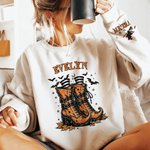 Personalized Witch Boots Halloween Sweatshirt T-shirt with 1-6 Names Daily Wear Funny Halloween Gift for Pet Lover Friend