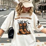 Personalized Witch Boots Halloween Sweatshirt T-shirt with 1-6 Names Daily Wear Funny Halloween Gift for Pet Lover Friend