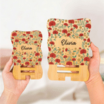 Personalised Watercolor Birth Flower Wooden Phone Holder with Name Desk Decor Daily Use Birthday Anniversary Gift for Family Friends
