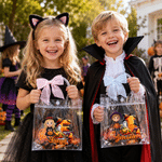 Personalised Halloween Theme Cartoon Character Photo Initial Clear Gift Bag with Name and Bow Daily Use Halloween Party Gift for Kids