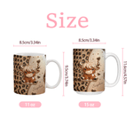 Personalized Colorful 3D-Effect Artwork Highland Cow Leopard Print 11 oz 15 oz Ceramic Mug with Name Birthday Christmas Gift for Highland Cow Lovers