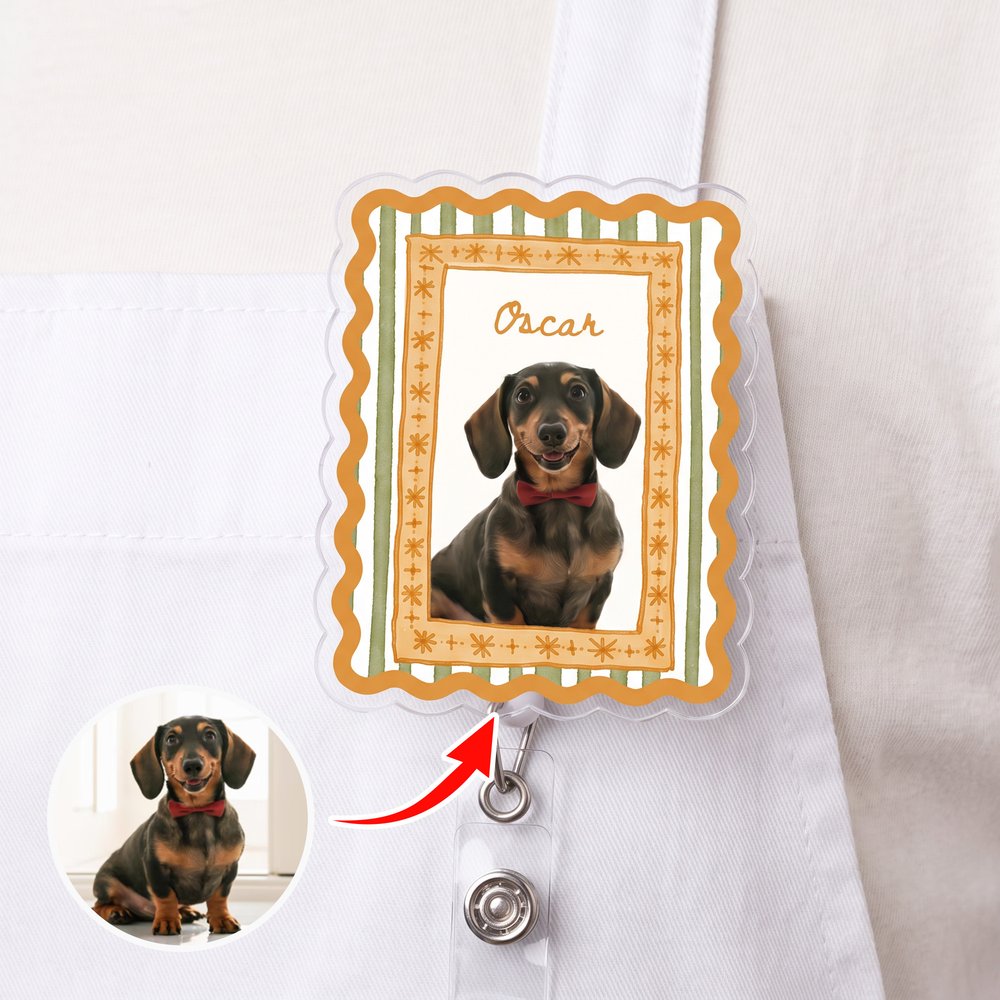 Carrete para tarjetas de identificación personalizado con foto de mascota en acuarela de estilo vintage y nombre: regalo para el Día de la Enfermería, de uso diario, para profesionales sanitarios y am 9