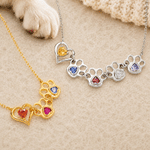 Collana in argento sterling con ciondolo personalizzato a forma di cuore, impronta di zampa di cane o gatto e pietra natale: elegante gioiello, regalo di compleanno per gli amanti degli animali domest