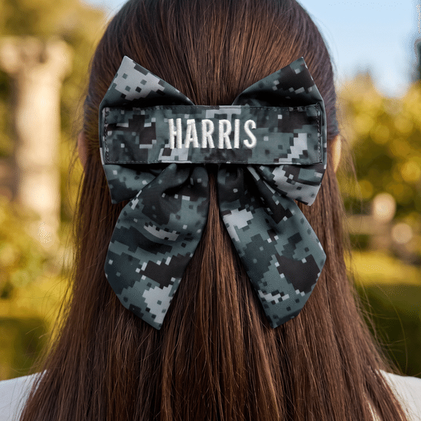 Personalized Camouflage Marine Bow Hair Clip with Embroidered Name Hair Accessories Military Retirement Gift for Military Family Girl