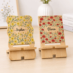 Personalised Watercolor Birth Flower Wooden Phone Holder with Name Desk Decor Daily Use Birthday Anniversary Gift for Family Friends