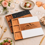 Personalised Mountain Pattern Acacia Marble Chopping Board Coaster Set with Engraved Name and Year Wedding Anniversary Engagement Gift for Couple