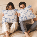 Personalized Toile De Jouy Style Flower Soft Throw Pillow Cover with Family Name and  Date Room Decor Cotton Wedding Anniversary Gift for Couple