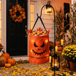 Personalized Colorful Spooky Face LED Light Bucket Bag with Name Trick or Treat Activity Halloween Party Gift for Halloween Lover Kids