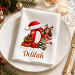 Personalized 3D-Effect Artwork Christmas Cartoon Character Photo Napkin with Name and Initial Table Decor Christmas Gift for Family Friends