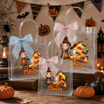 Personalised Halloween Theme Cartoon Character Photo Initial Clear Gift Bag with Name and Bow Daily Use Halloween Party Gift for Kids