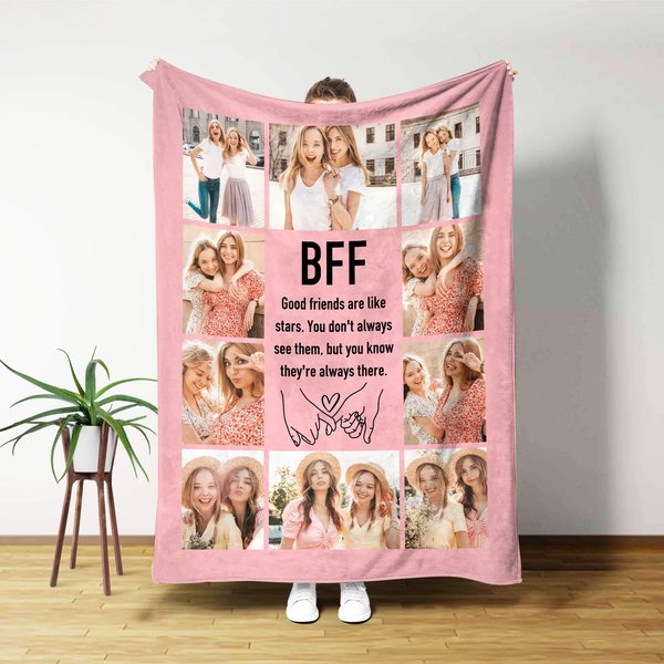 Personalised Multicolour 10 Photos Soft Throw Blanket with Name Home Decor Christmas Birthday Gift for Friends