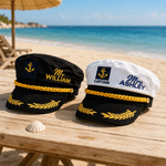 Personalized Multicolor Mr Mrs Gold Leaf Anchor Embroidered Captain Hat with Name Cruise Ship Vacation Beach Party Birthday Gift for Friend