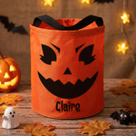 Personalized Colorful Spooky Face LED Light Bucket Bag with Name Trick or Treat Activity Halloween Party Gift for Halloween Lover Kids