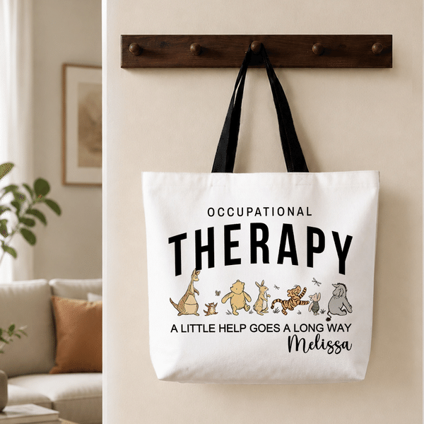 Personalized Cute Classic Winnie the Pooh Large Capacity Tote Bag with Name Daily Use Birthday Gifts for Occupational Therapists Teachers