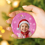 Personalized Snowflake Christmas Theme Cartoon Photo Character Ceramic Ornament with Name Christmas Gift for Family Friends