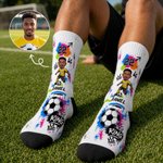 Personalised Football King Photo Soft Breathable Crew Sports Socks with Name and Number Game Day Birthday Gift for Sports Lovers Players