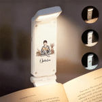 Porte-livre lumineux LED rechargeable personnalisé avec photo d'un personnage de lecture et nom, accessoire de lecture pour un usage quotidien, cadeau d'anniversaire pour les passionnés de lecture
