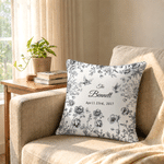 Personalized Toile De Jouy Style Flower Soft Throw Pillow Cover with Family Name and  Date Room Decor Cotton Wedding Anniversary Gift for Couple