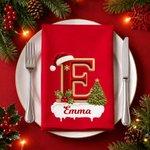 Personalized Christmas Hat Initial Holly Snowflake Christmas Napkin with Name Christmas Dinner Birthday Gift for Family Friends