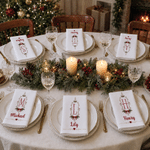 Personalized Retro Frame Bow Initial 100% Cotton Christmas Napkin with Name Table Decoration Holiday Christmas Gift for Family Kids
